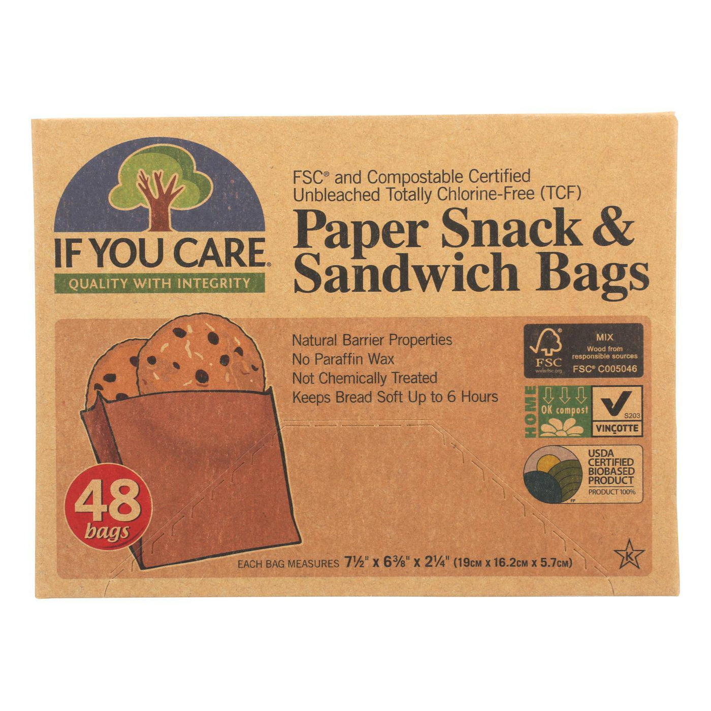 If You Care Bags - Snack And Sandwich - Paper - Unbleached - 48 Count - Case Of 12 | OnlyNaturals.us