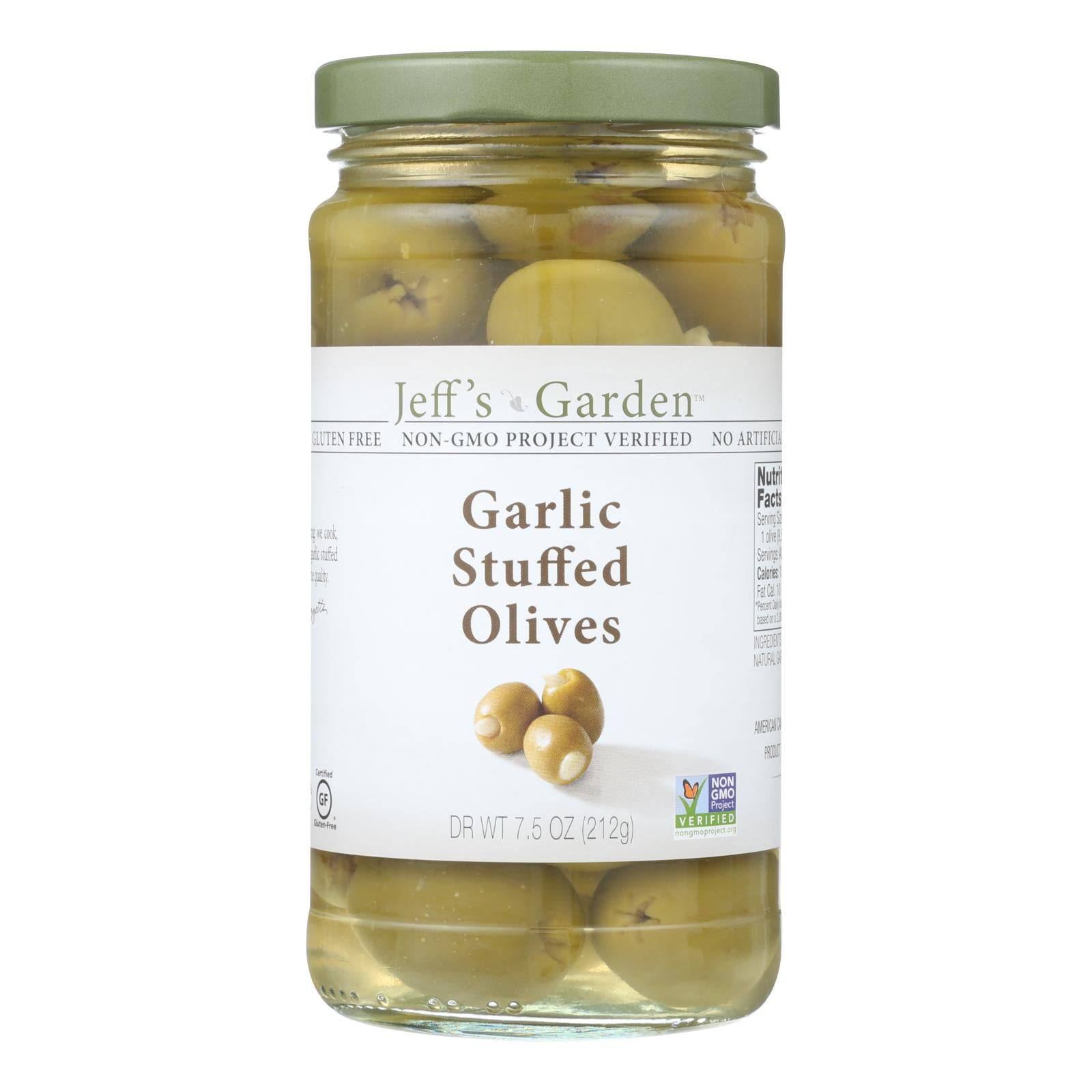 Jeff's Natural Jeff's Natural Garlic Stuffed Olives - Garlic Stuffed Olives - Case Of 6 - 7.5 Oz. | OnlyNaturals.us