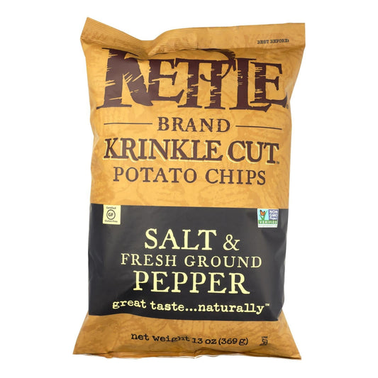 Kettle Brand Salt & Pepper Krinkle Cut Potato Chips  - Case Of 9 - 13 Oz | OnlyNaturals.us