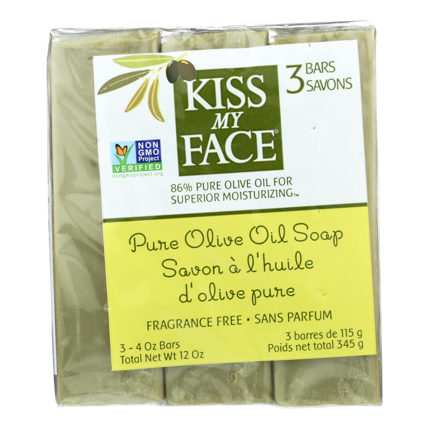 Kiss My Face Pure Olive Oil Moisturizing Soap - Pack Of 3 - 4 Oz | OnlyNaturals.us