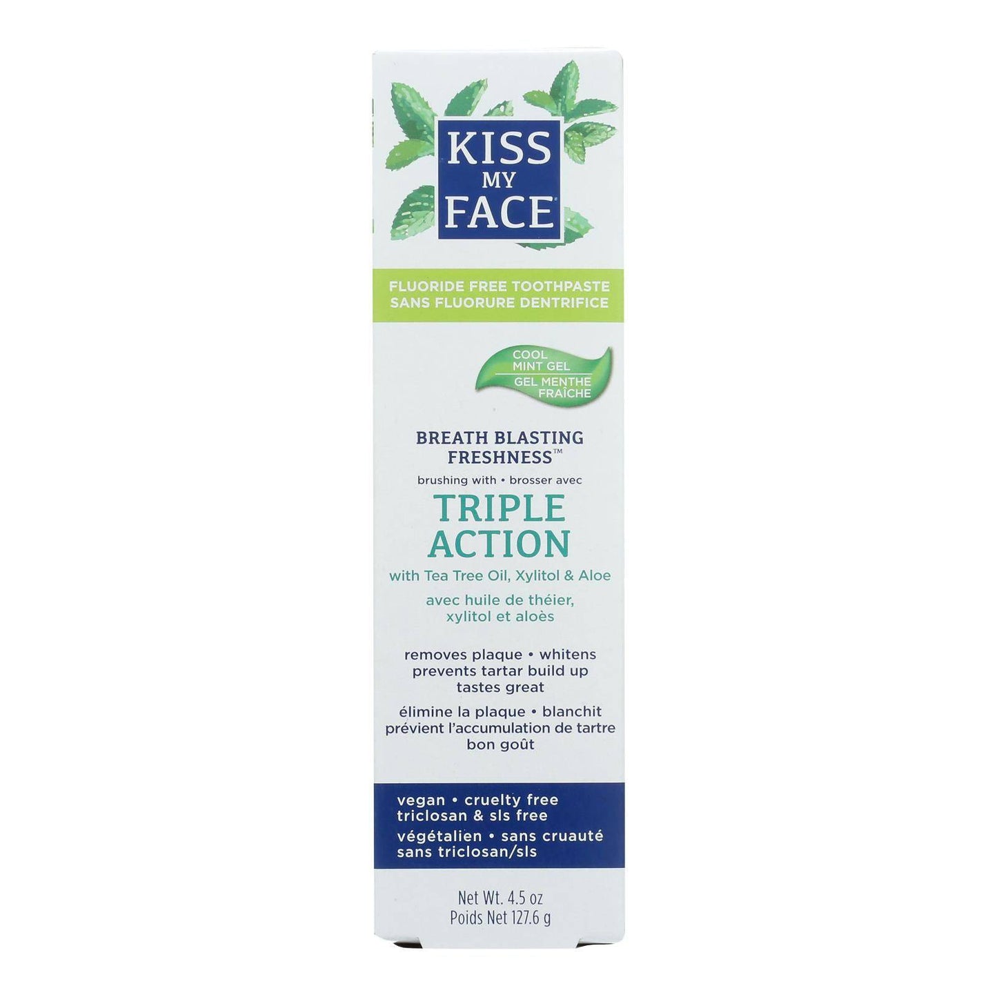 Kiss My Face Toothpaste - Triple Action - Fluoride Free - Gel - 4.5 Oz | OnlyNaturals.us