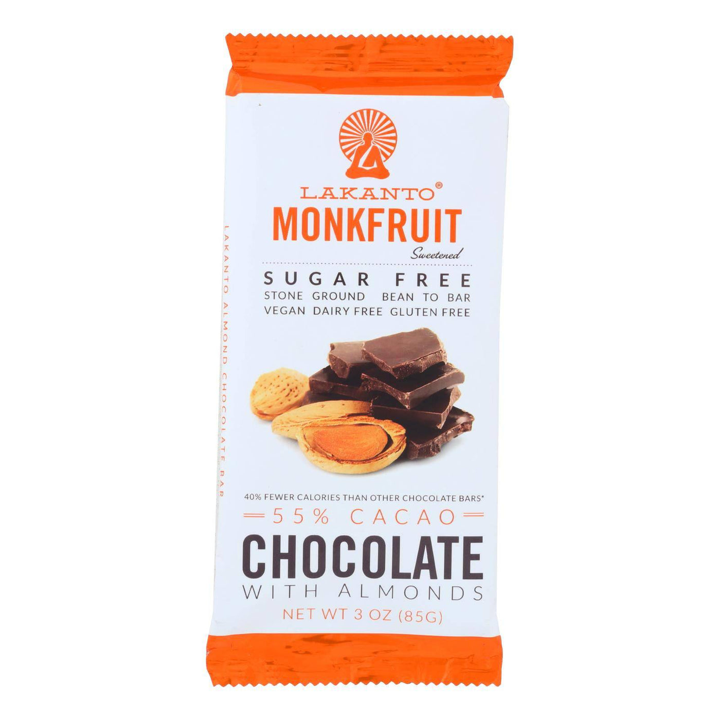 Lakanto - Monkfruit Sweetened Chocolate Bar - Dark Chocolate With Almonds - Case Of 8 - 3 Oz. | OnlyNaturals.us