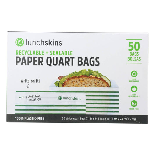 Lunchskins - Paper Sandwich Bags - Green Stripe - Case Of 12 - 50 Count | OnlyNaturals.us