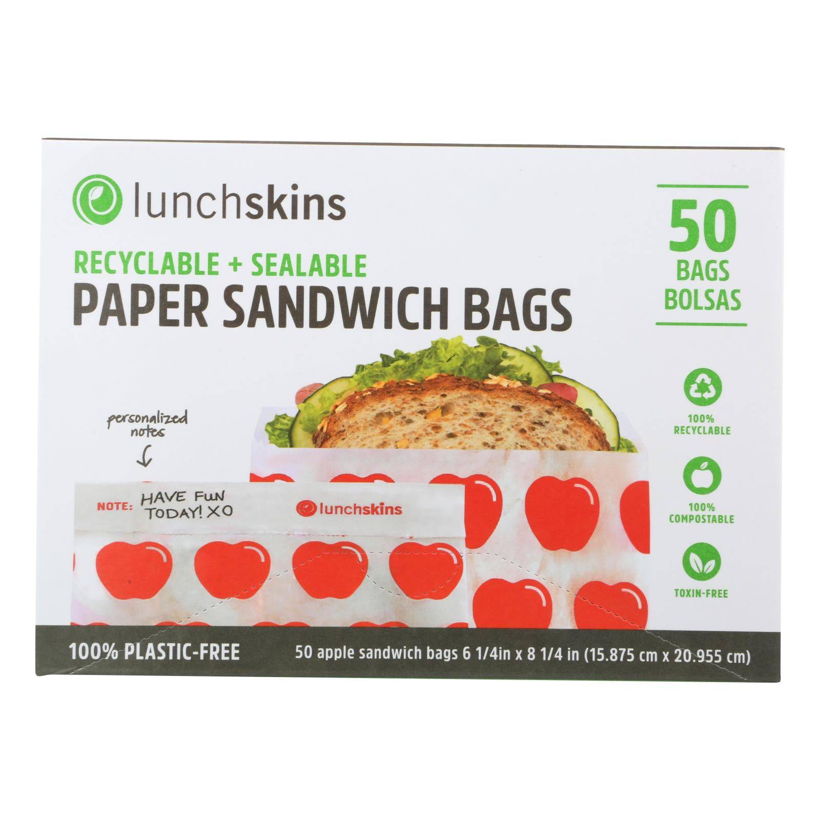 Lunchskins - Recyclable And Sealable Paper Sandwich Bags - Red Apple - Case Of 12 - 50 Count | OnlyNaturals.us