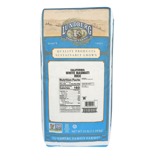 Lundberg Family Farms California White Basmati Rice - Case Of 25 Lbs | OnlyNaturals.us