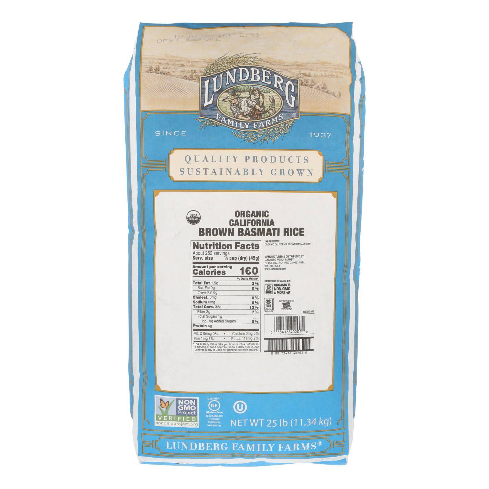 Buy Lundberg Family Farms Organic Rice - Brown Basmati - Case Of 25 Lbs  at OnlyNaturals.us