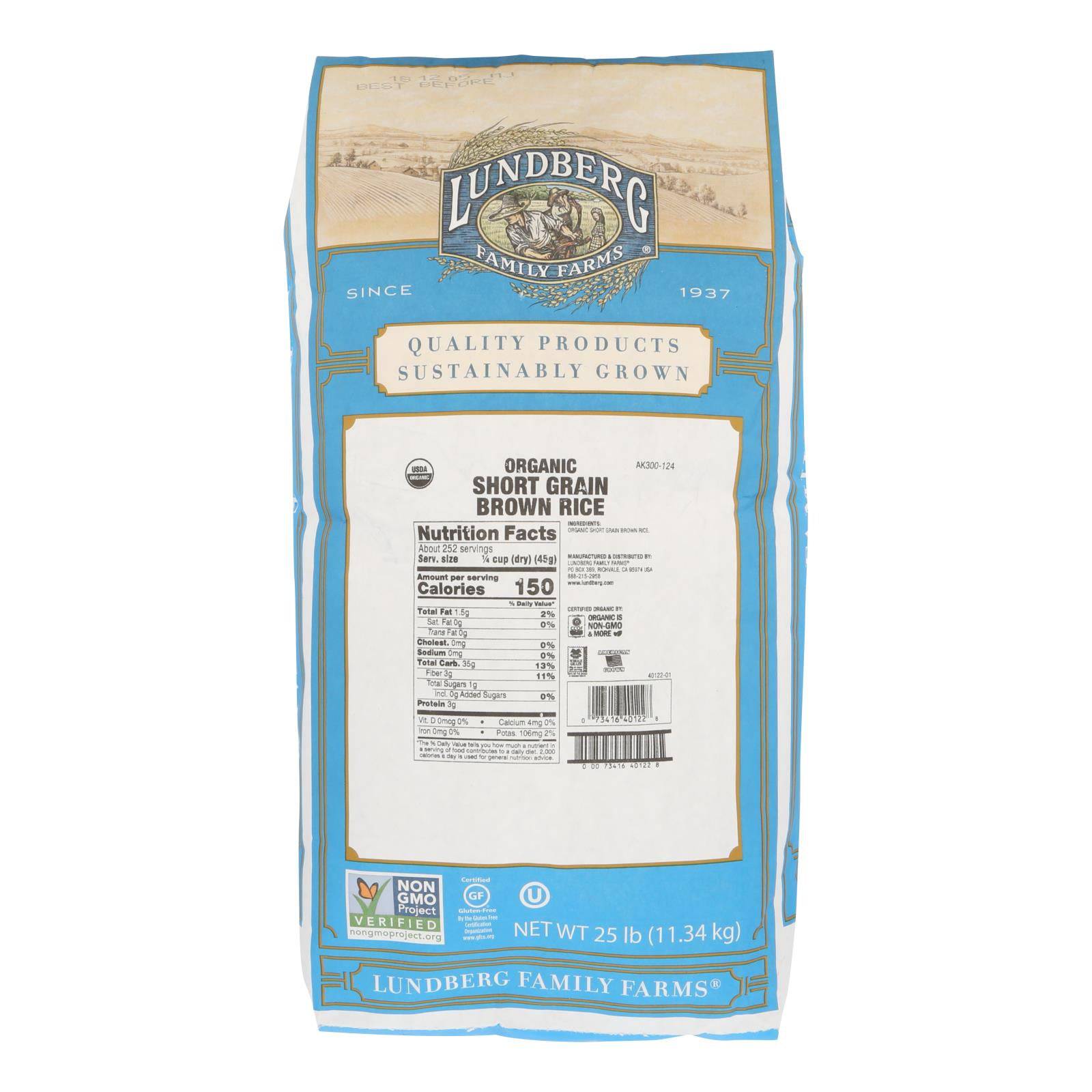 Buy Lundberg Family Farms Short Grain Brown Rice - Case Of 25 Lbs  at OnlyNaturals.us