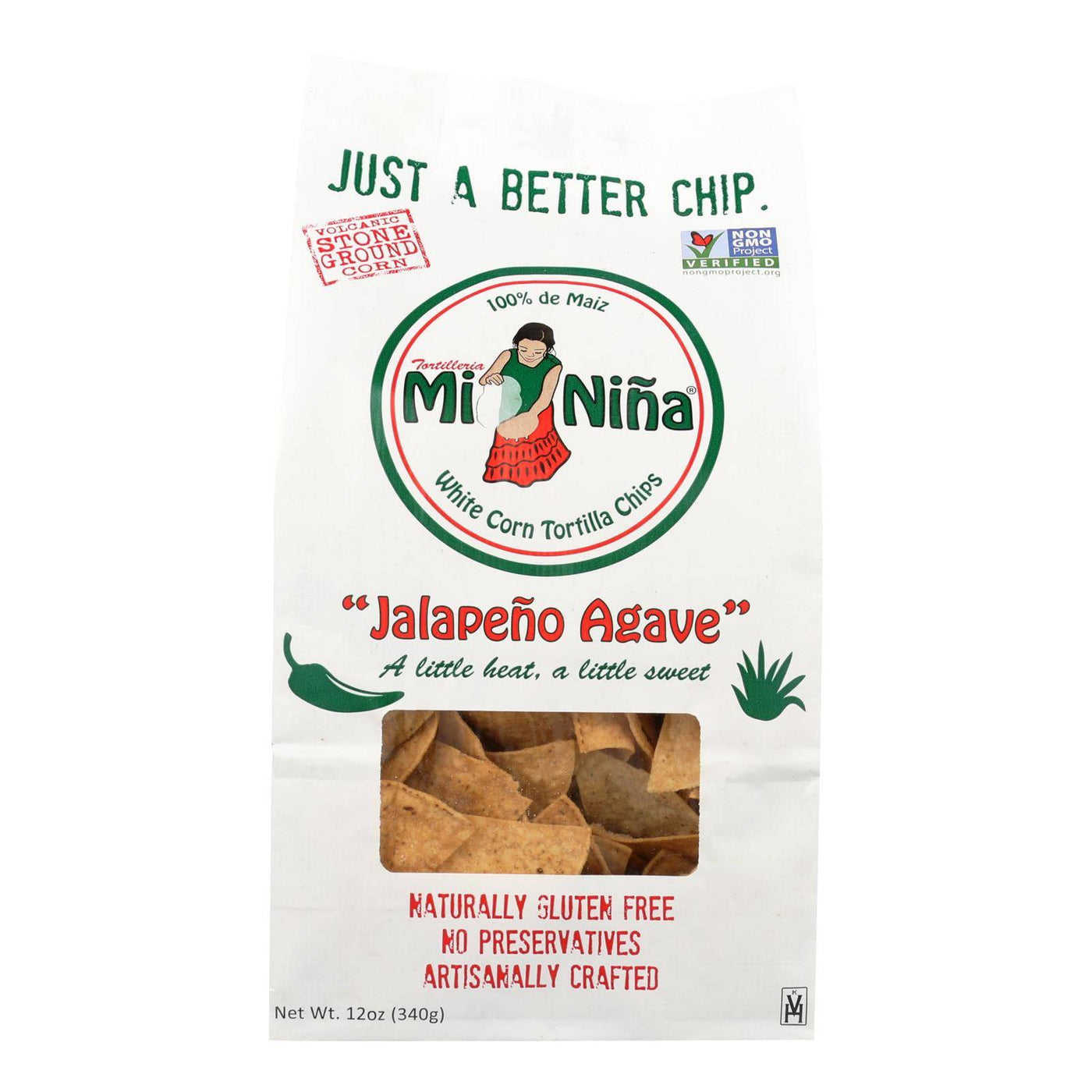 Mi Nina's White Corn Tortilla Chips With Jalapeno Aguave  - Case Of 9 - 12 Oz | OnlyNaturals.us