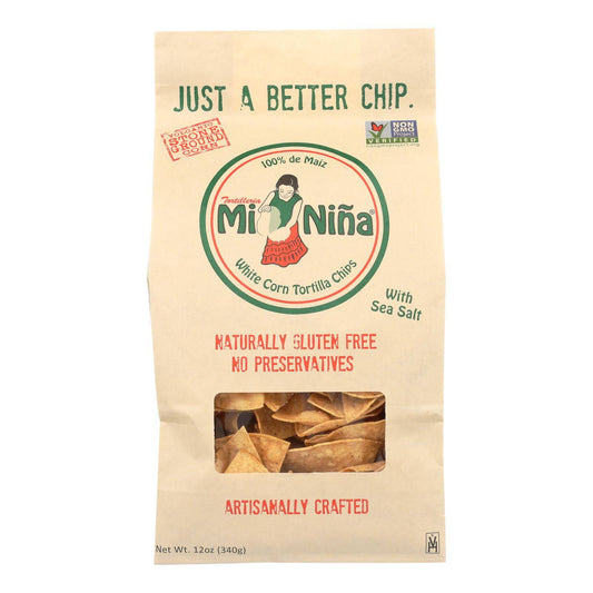 Mi Nina's White Corn Tortilla Chips With Sea Salt  - Case Of 9 - 12 Oz | OnlyNaturals.us
