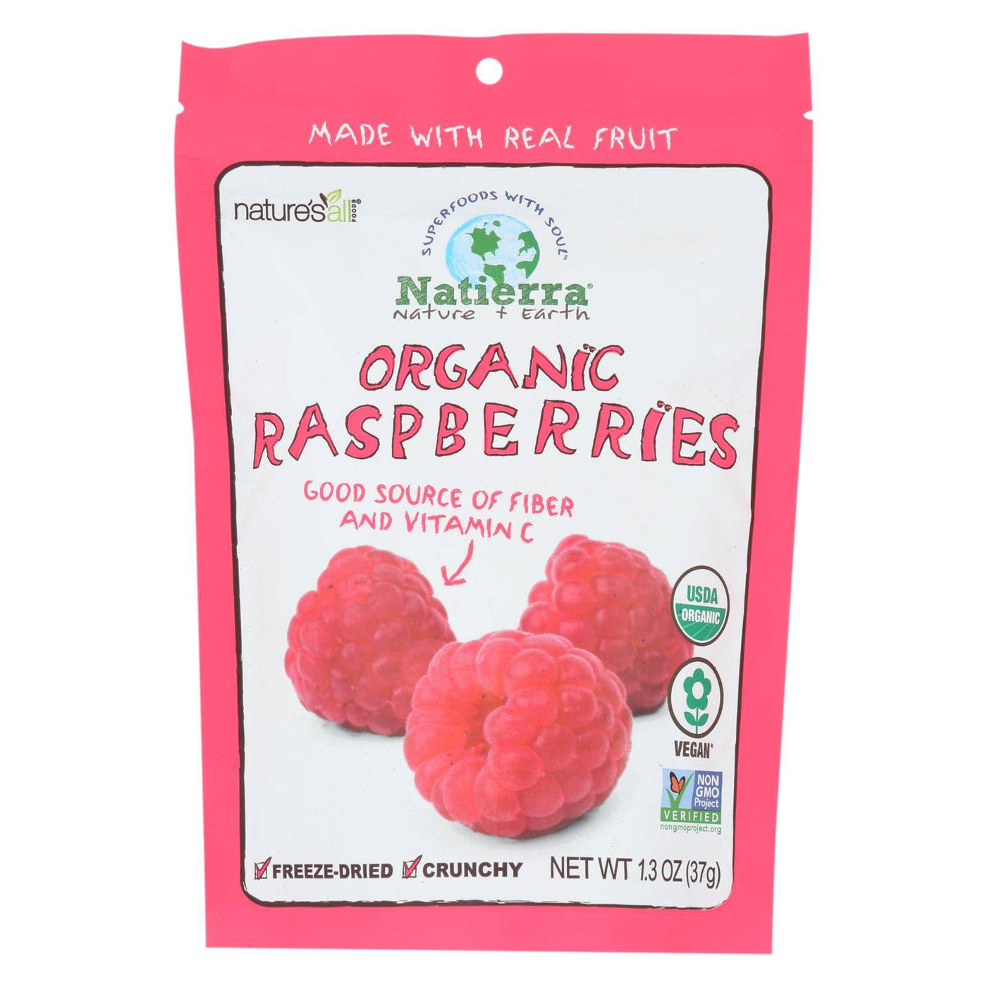 Natierra Freeze Dried - Raspberries - Case Of 12 - 1.3 Oz. | OnlyNaturals.us