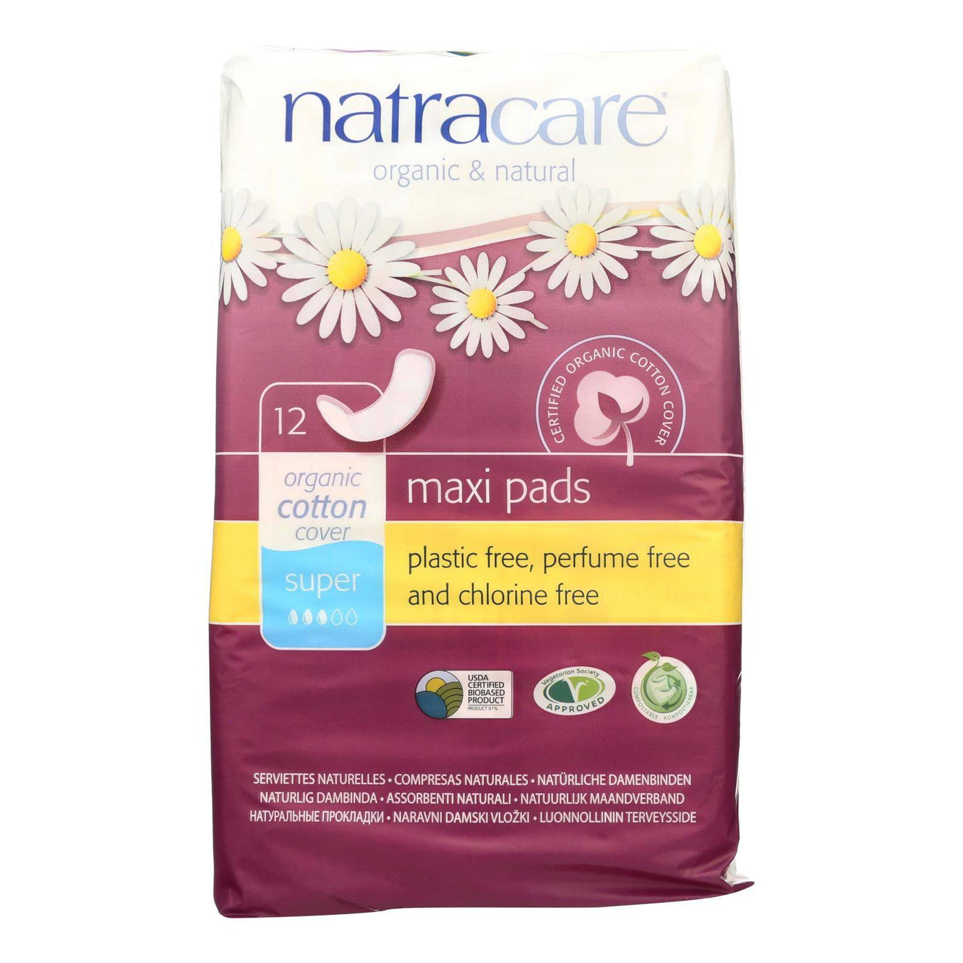 Natracare Natural Maxi Pads Super  - 12 Pack | OnlyNaturals.us