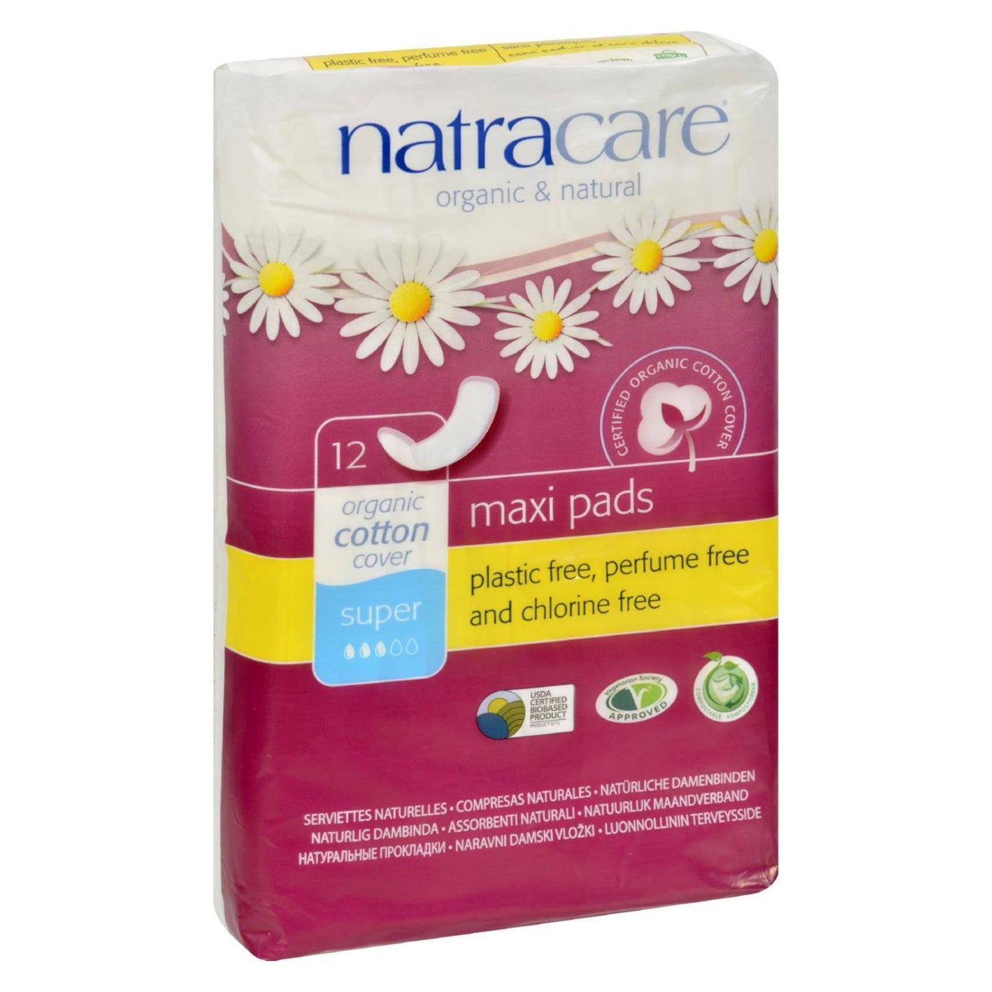 Natracare Natural Maxi Pads Super  - 12 Pack | OnlyNaturals.us