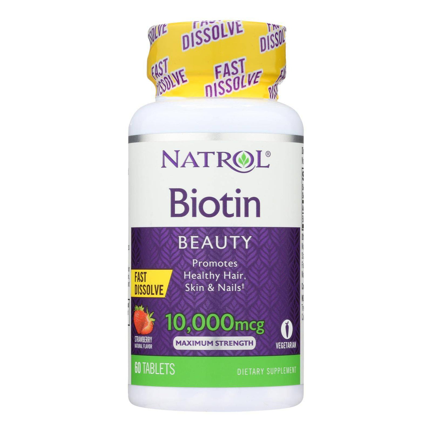 Natrol Biotin - Fast Dissolve - Strawberry - 10000 Mcg - 60 Tablets | OnlyNaturals.us