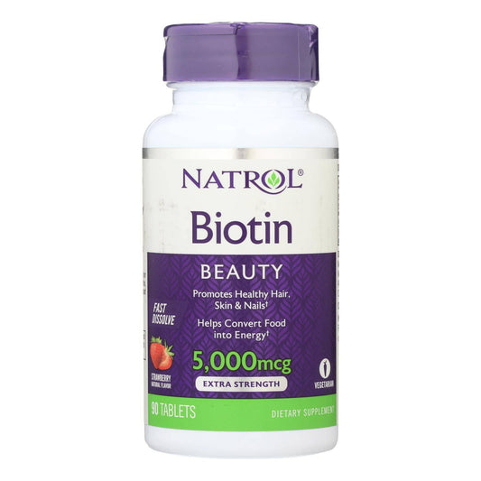 Natrol Biotin - Fast Dissolve - Strawberry - 5000 Mcg - 90 Tablets | OnlyNaturals.us