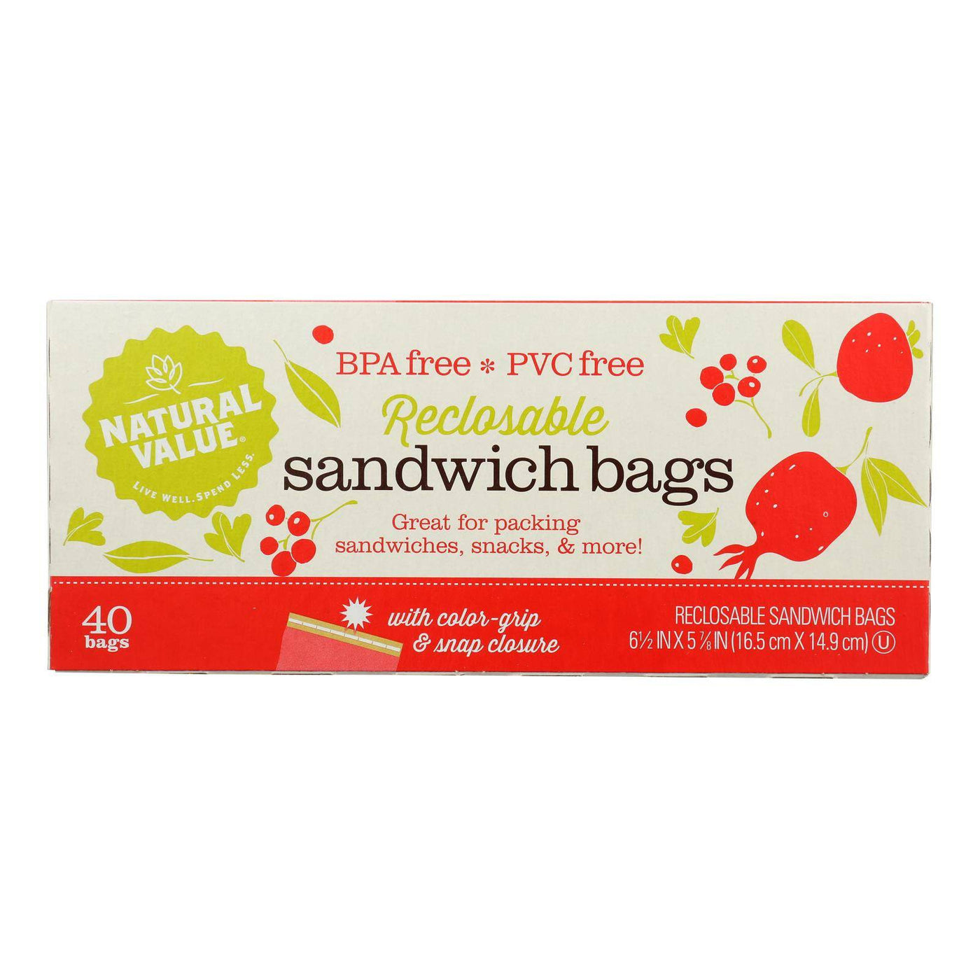 Natural Value - Sandwich Bags Reclosable - Case Of 12 - 40 Ct | OnlyNaturals.us