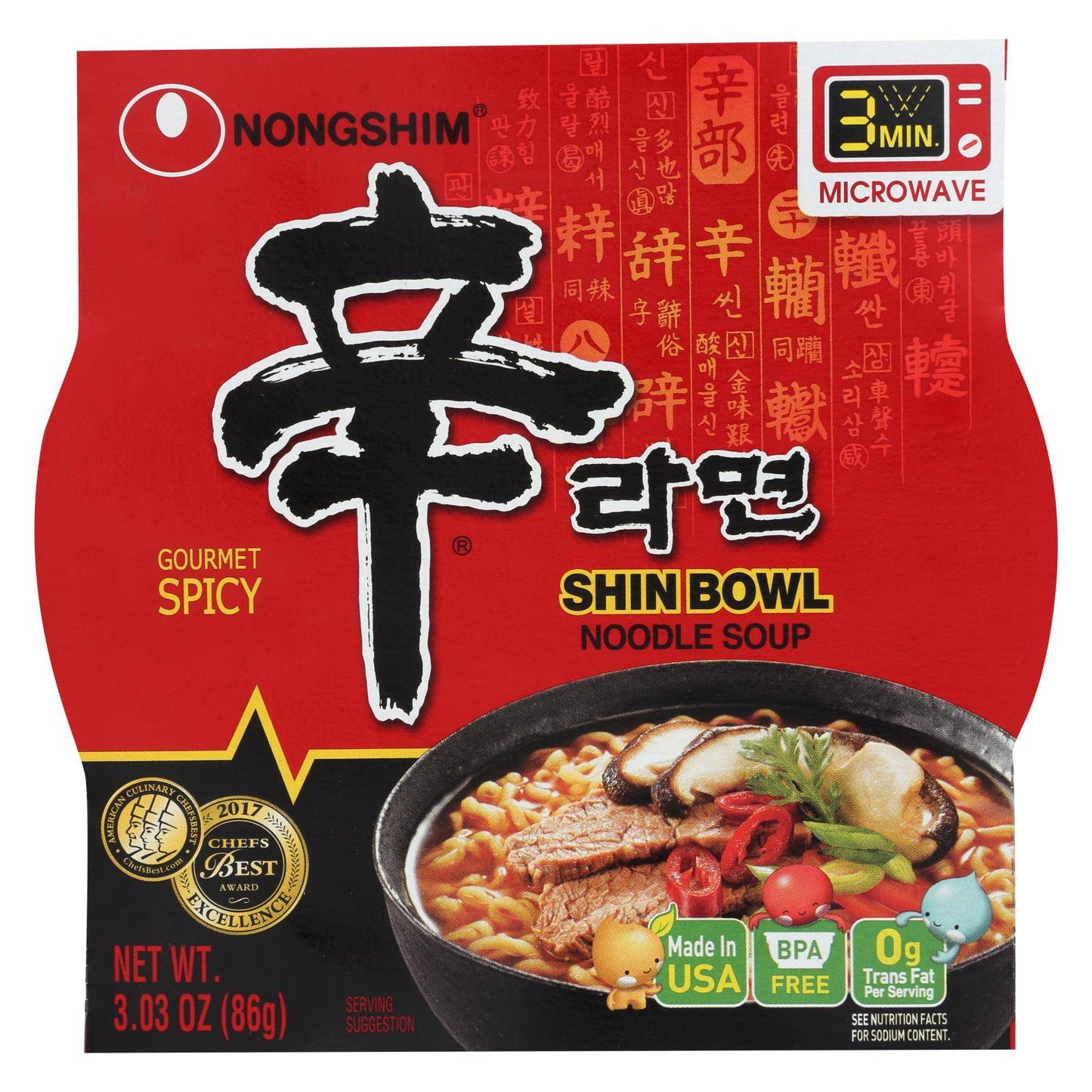 Nong Shim Noodle Soup Bowl - Shin - Case Of 12 - 3.03 Oz. | OnlyNaturals.us