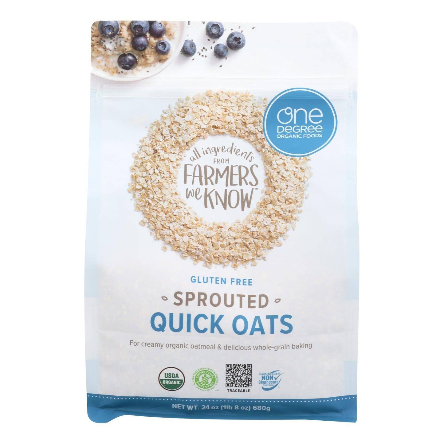 One Degree Organic Foods Organic Quick Oats - Sprouted - Case Of 4 - 24 Oz | OnlyNaturals.us