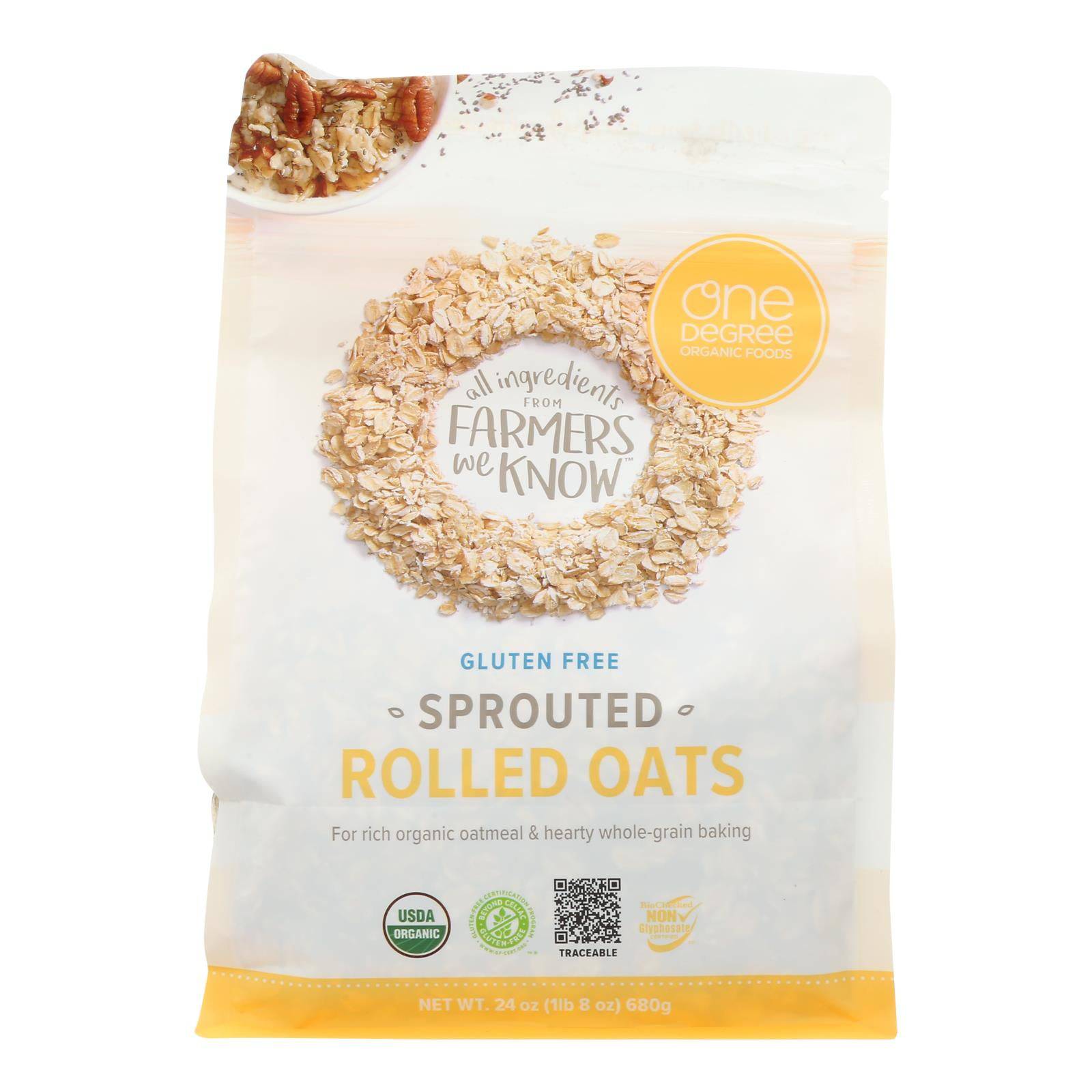 One Degree Organic Foods Organic Rolled Oats - Sprouted - Case Of 4 - 24 Oz | OnlyNaturals.us