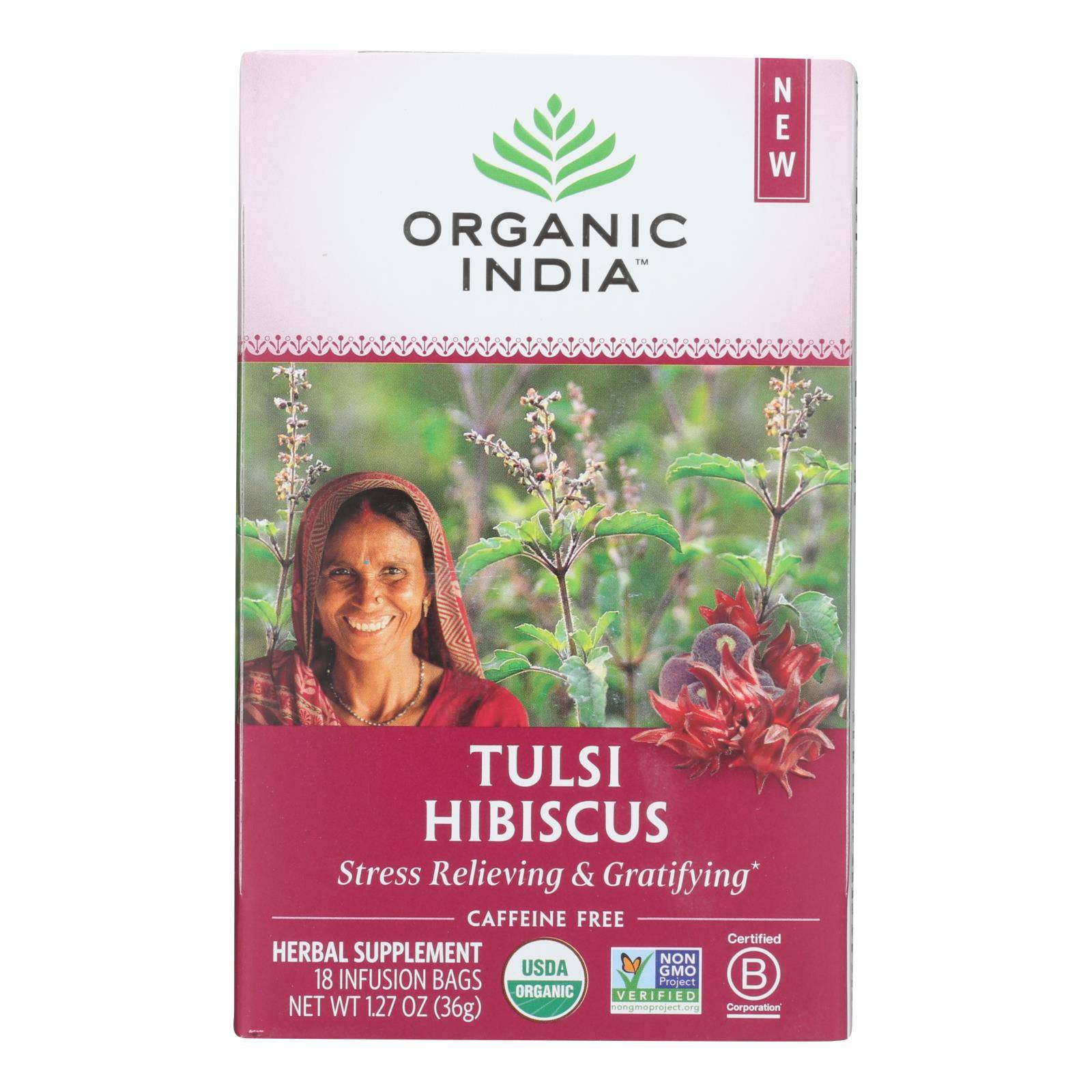 Organic India - Tulsi Hibiscus - Case Of 6 - 18 Ct | OnlyNaturals.us