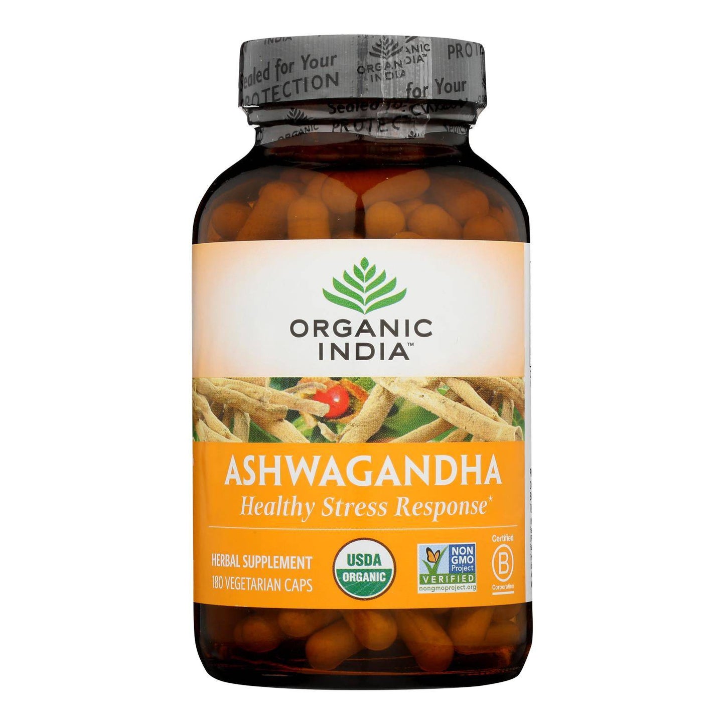 Organic India Ashwagandha Capsules - Bottle - 180 Vege Capsules | OnlyNaturals.us