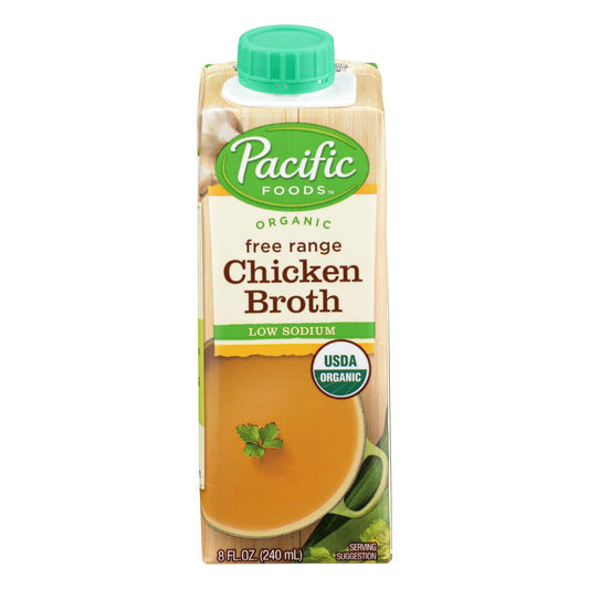 Buy Pacific Natural Foods Free Range Chicken Broth - Low Sodium - Case Of 6 - 8 Fl Oz.  at OnlyNaturals.us