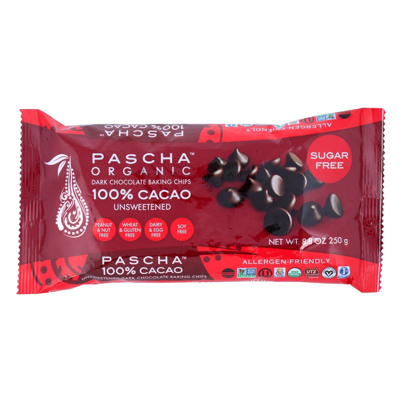 Pascha Chocolate Chips - Dark Unsweetened - Case Of 6 - 8.8 Oz. | OnlyNaturals.us