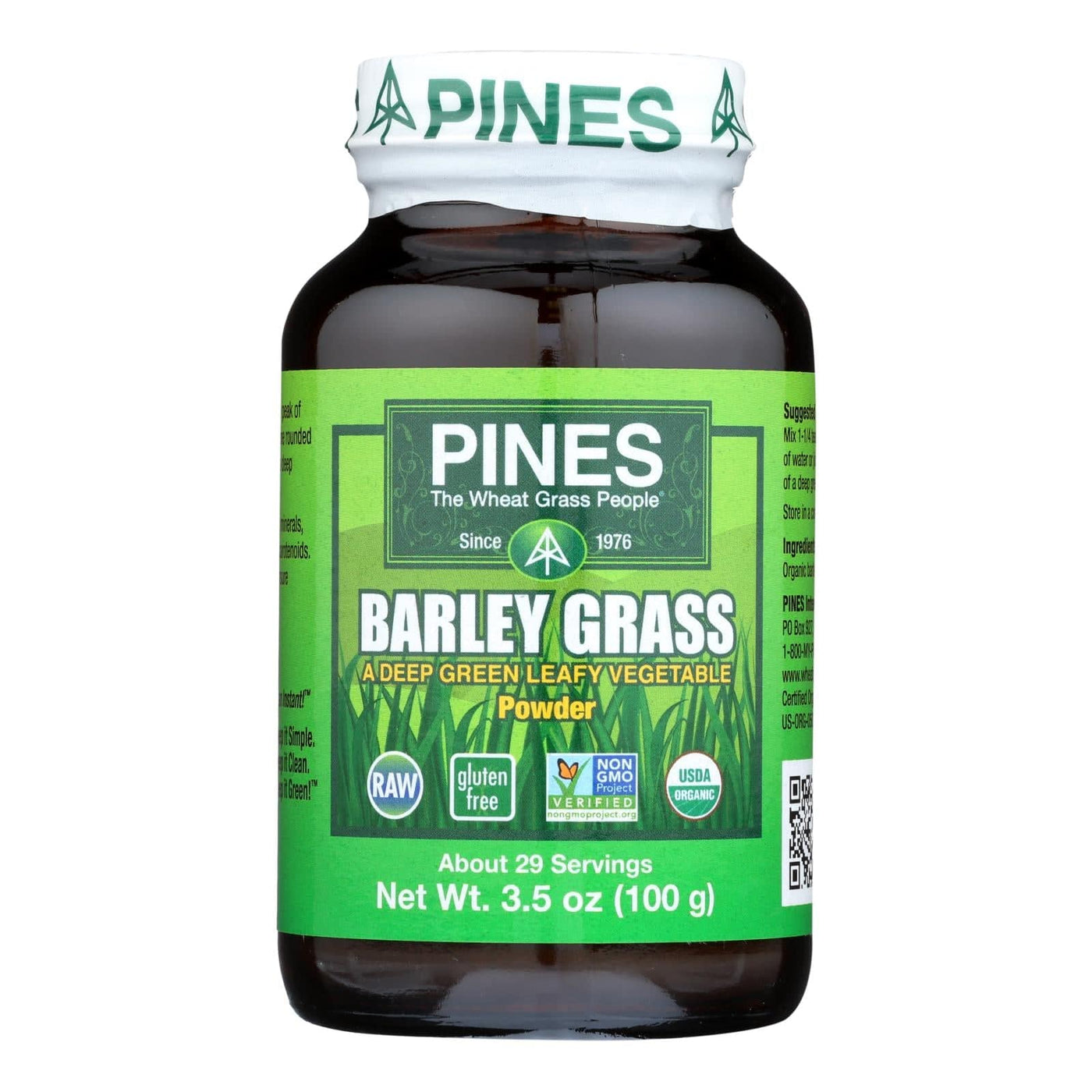 Pines International 100% Organic Barley Grass Powder - 3.5 Oz | OnlyNaturals.us