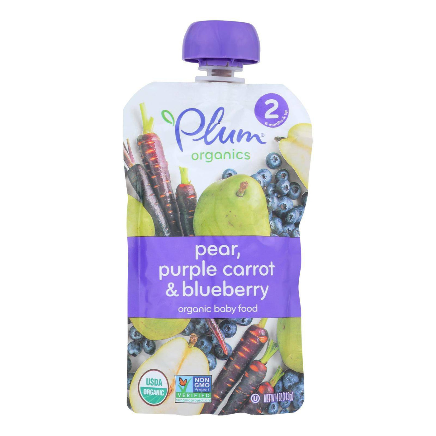 Plum Organics Baby Food - Organic - Blueberry Pear And Purple Carrots - Stage 2 - 6 Months And Up - 3.5 .oz - Case Of 6 | OnlyNaturals.us