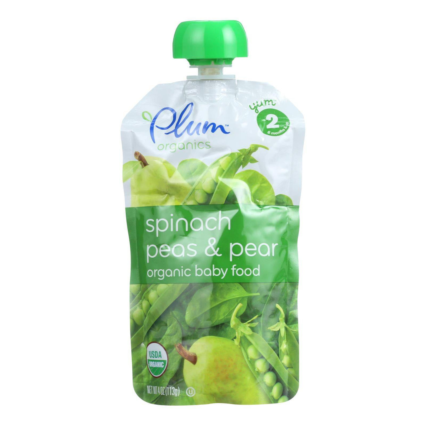 Plum Organics Baby Food - Organic - Spinach Peas And Pear - Stage 2 - 6 Months And Up - 3.5 .oz - Case Of 6 | OnlyNaturals.us