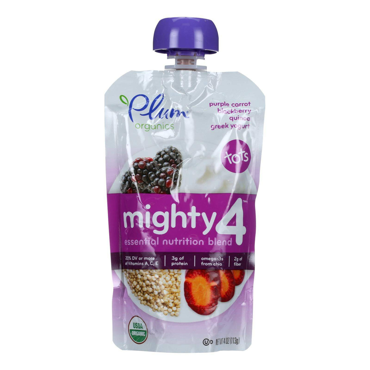 Buy Plum Organics Essential Nutrition Blend - Mighty 4 - Purple Carrot Blackberry Quinoa Greek Yogurt - 4 Oz - Case Of 6  at OnlyNaturals.us
