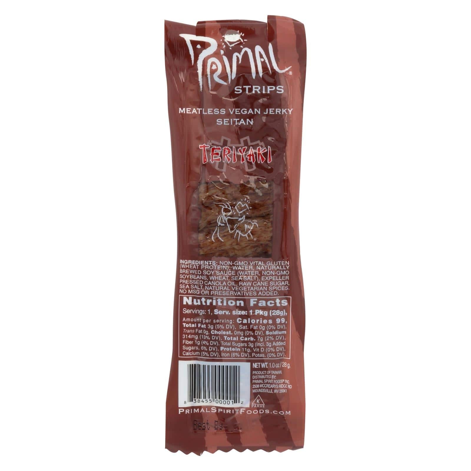 Buy Primal Strips Vegan Jerky - Meatless - Seitan - Teriyaki - 1 Oz - Case Of 24  at OnlyNaturals.us