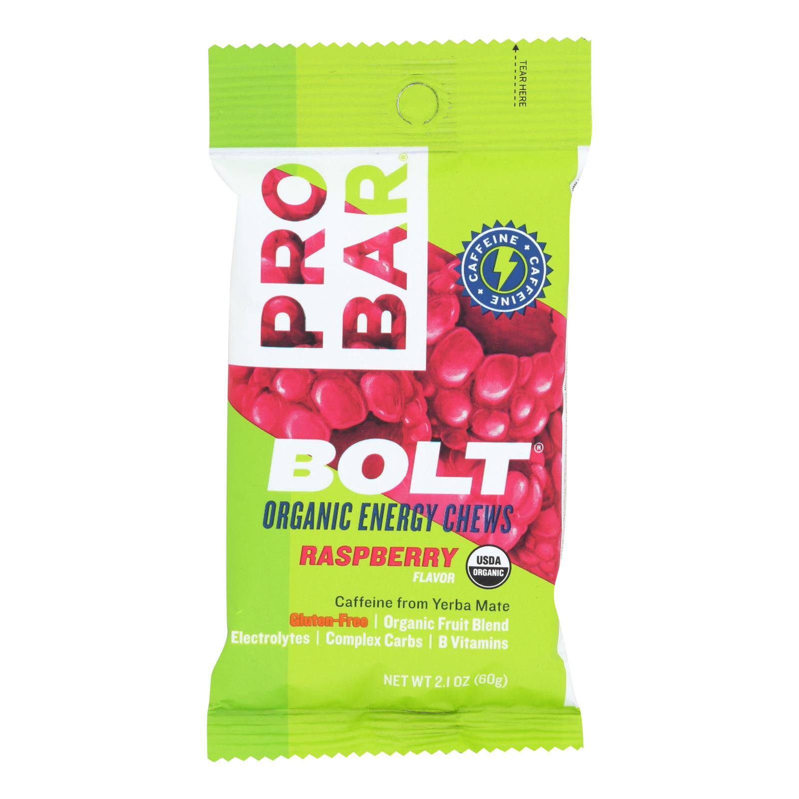 Probar Bolt Energy Chews - Organic Raspberry - 2.1 Oz - Case Of 12 | OnlyNaturals.us