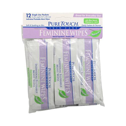 Puretouch Individual Flushable Moist Feminine Wipes - 12 Packets | OnlyNaturals.us