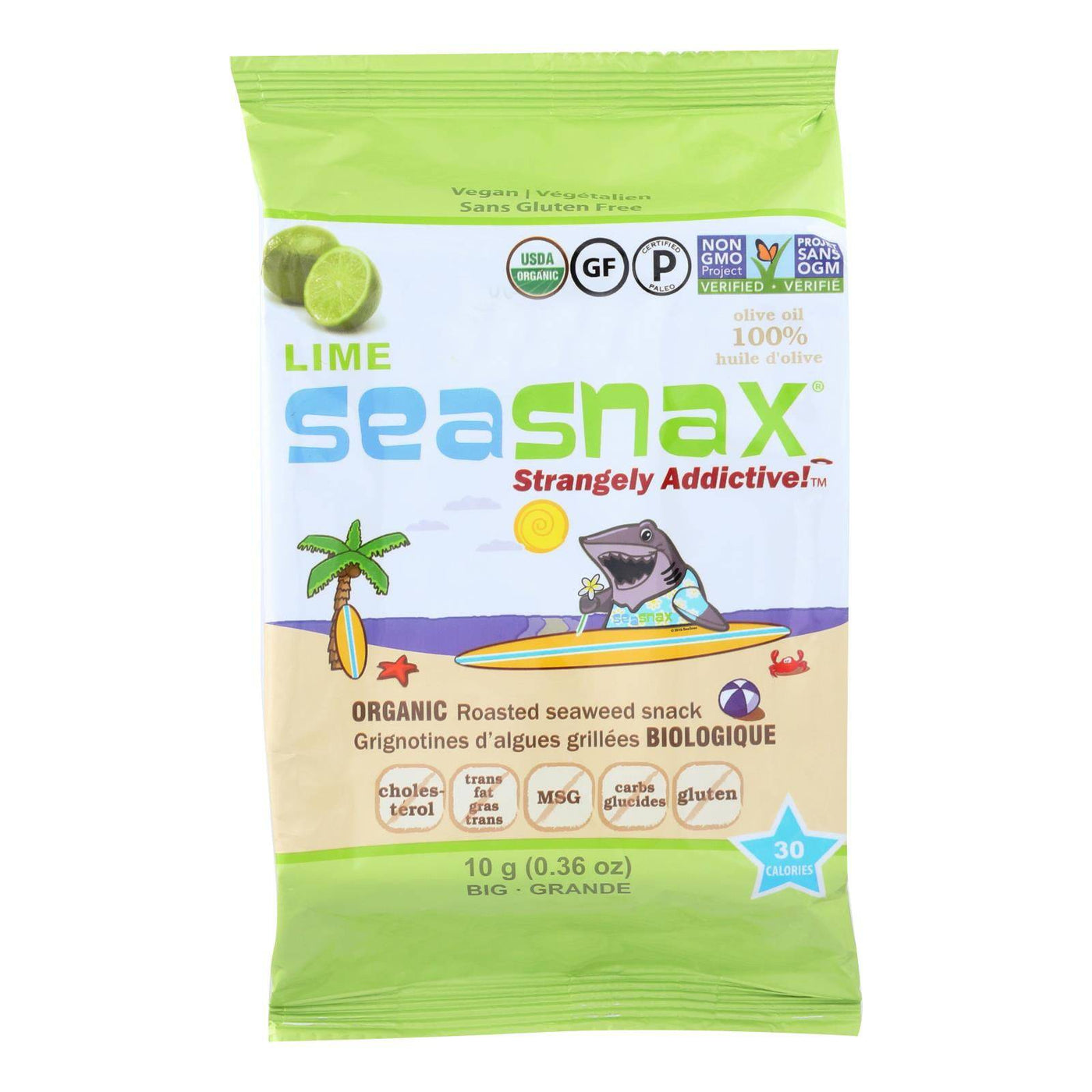 Seasnax Organic Seaweed - Lime - Case Of 12 - .36 Oz | OnlyNaturals.us