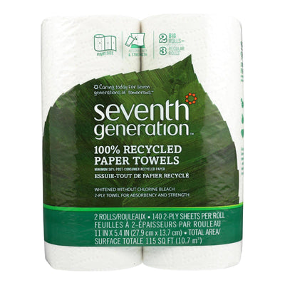 Seventh Generation Recycled Paper Towels - White - Case Of 12 - 140 Sheets | OnlyNaturals.us