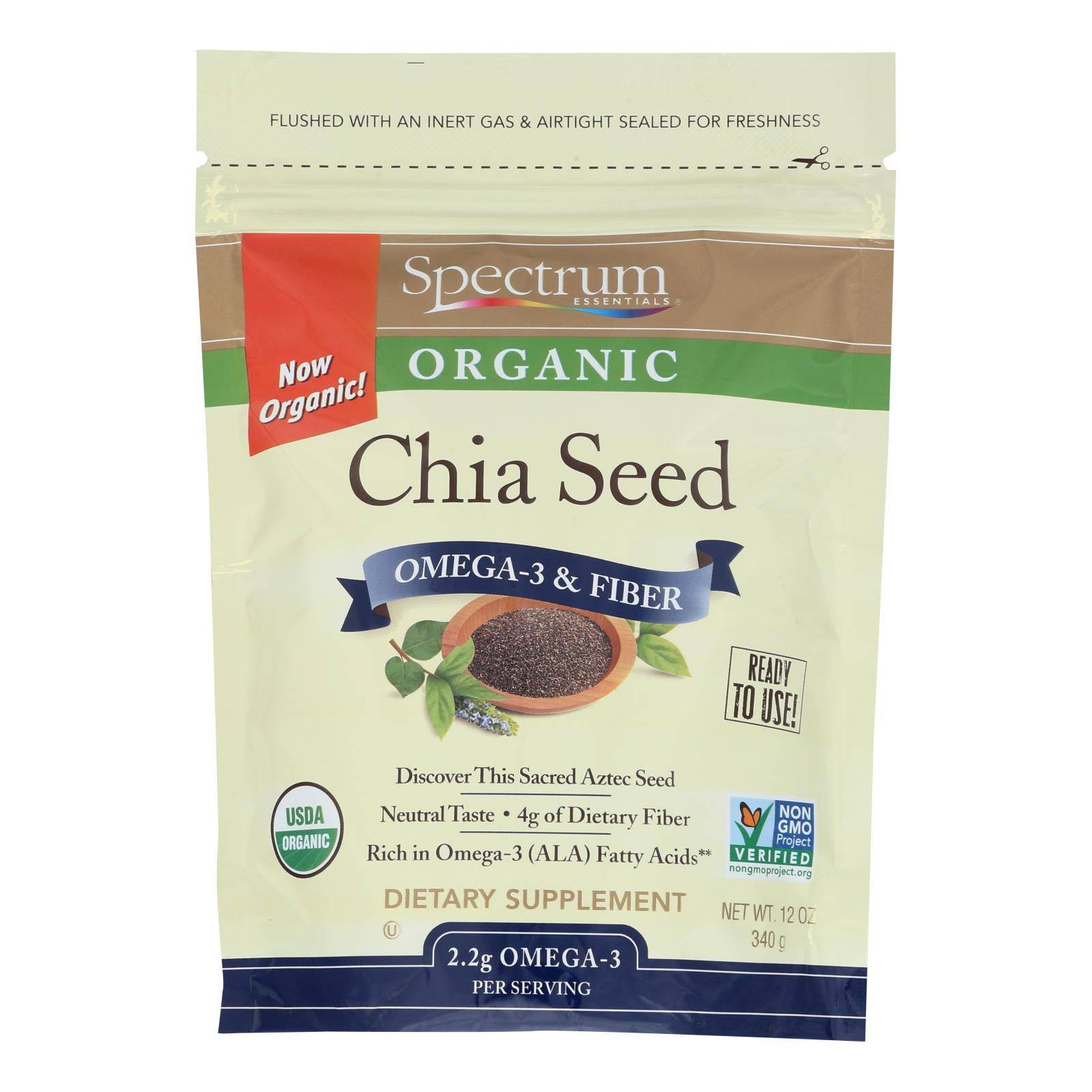 Spectrum Essentials Organic Chia Seeds - Omega-3 And Fiber - 12 Oz | OnlyNaturals.us