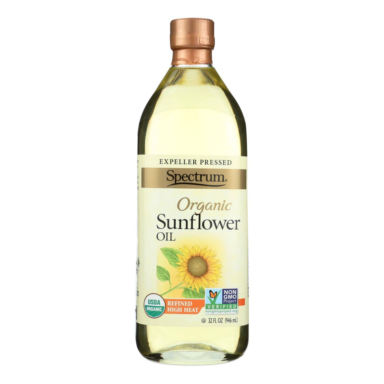 Spectrum Naturals High Heat Refined Organic Sunflower Oil - Case Of 12 - 32 Fl Oz. | OnlyNaturals.us