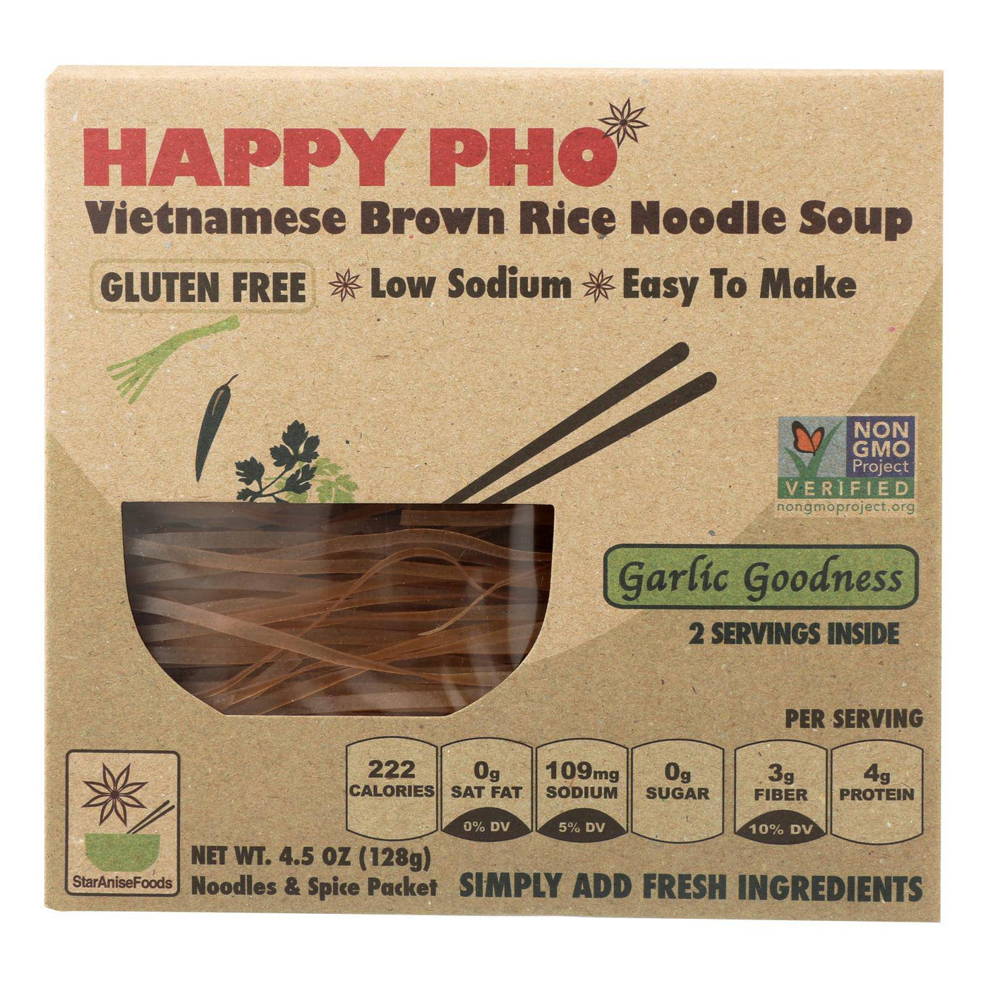 Buy Happy Pho Brown Rice Noodle Soup Mix, Garlic Goodness  - Case Of 6 - 4.5 Oz  at OnlyNaturals.us