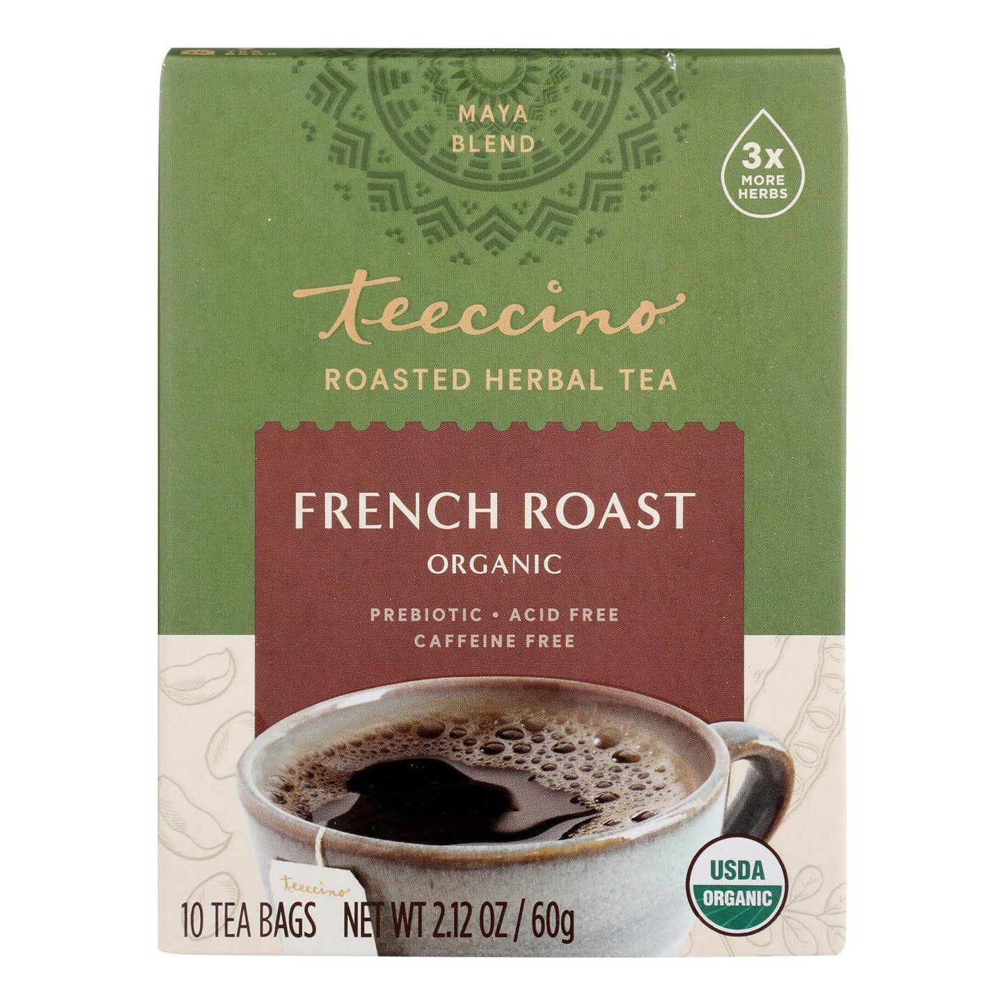 Teeccino French Roast Herbal Coffee Dark Roast - 10 Tea Bags - Case Of 6 | OnlyNaturals.us