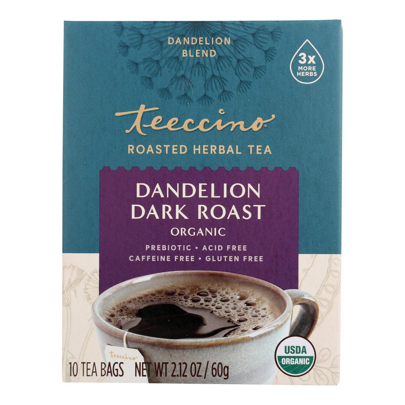 Buy Teeccino Organic Herbal Coffee - Dandelion Dark Roast - 10 Bags - Case Of 6  at OnlyNaturals.us