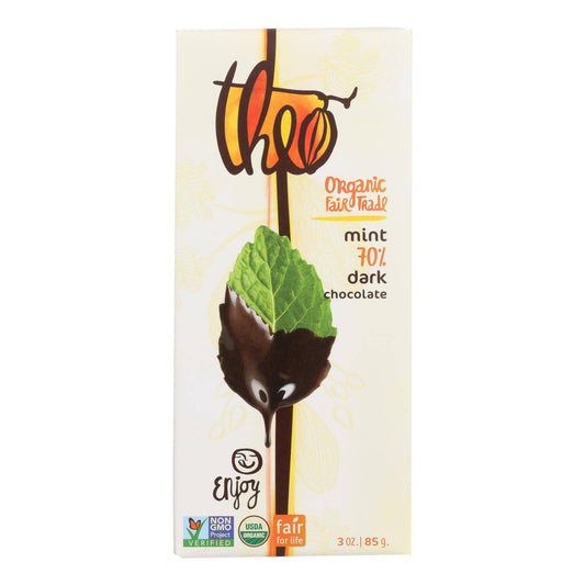 Theo Chocolate Organic Chocolate Bar - Classic - Dark Chocolate - 70 Percent Cacao - Mint - 3 Oz Bars - Case Of 12 | OnlyNaturals.us