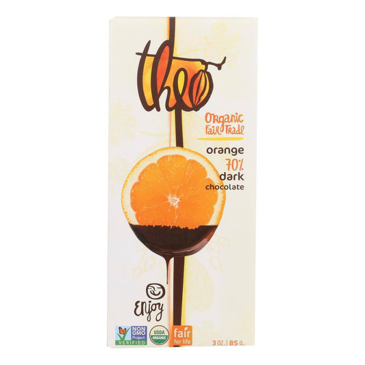 Theo Chocolate Organic Chocolate Bar - Classic - Dark Chocolate - 70 Percent Cacao - Orange - 3 Oz Bars - Case Of 12 | OnlyNaturals.us