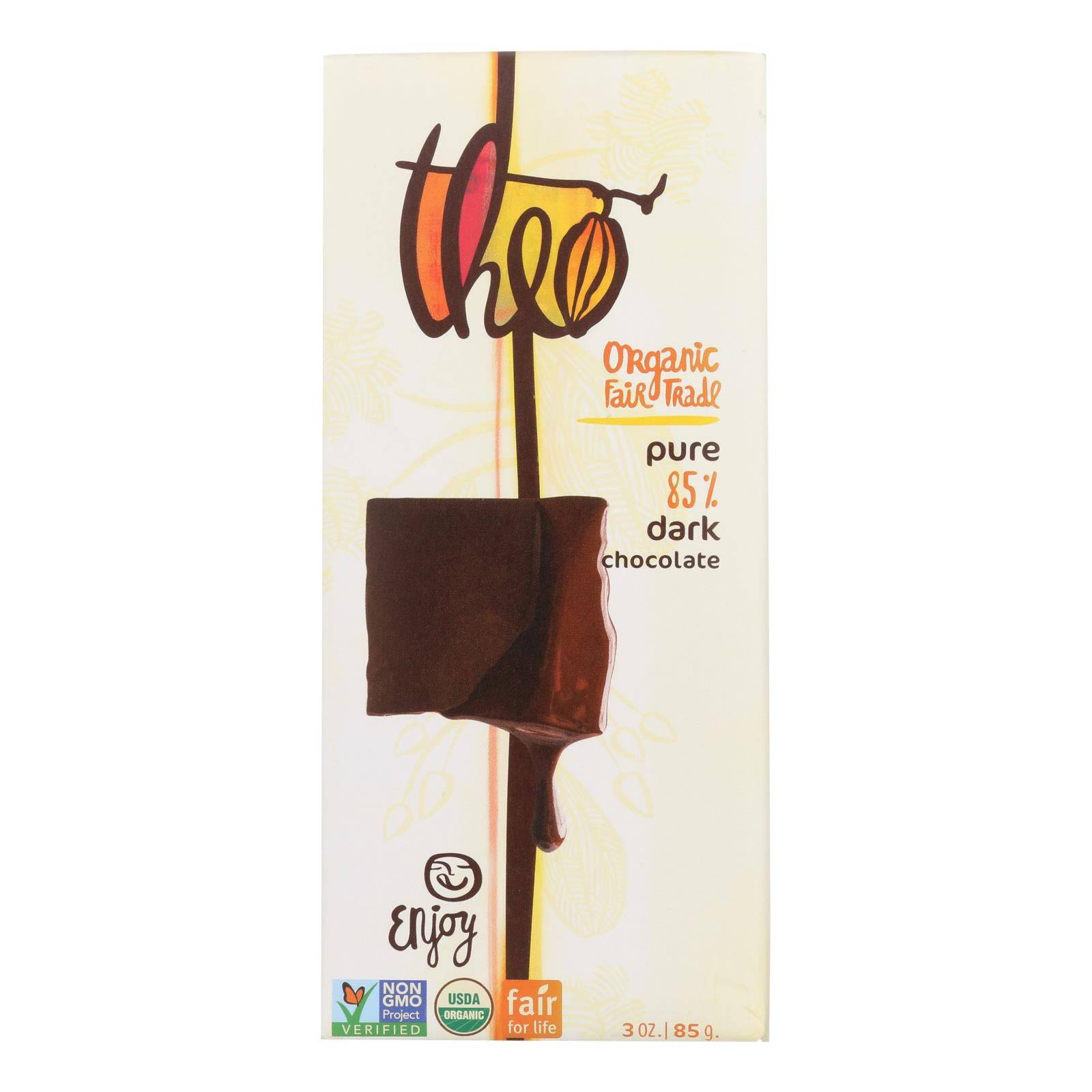 Buy Theo Chocolate Organic Chocolate Bar - Classic - Dark Chocolate - 85 Percent Cacao - Pure - 3 Oz Bars - Case Of 12  at OnlyNaturals.us