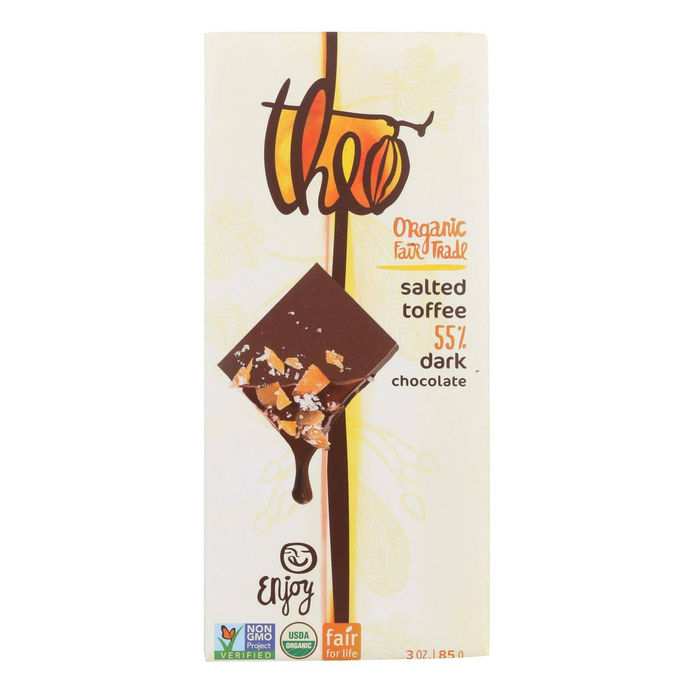 Theo Chocolate Salted Toffee - 55 Percent Dark Chocolate - Case Of 12 - 3 Oz. | OnlyNaturals.us