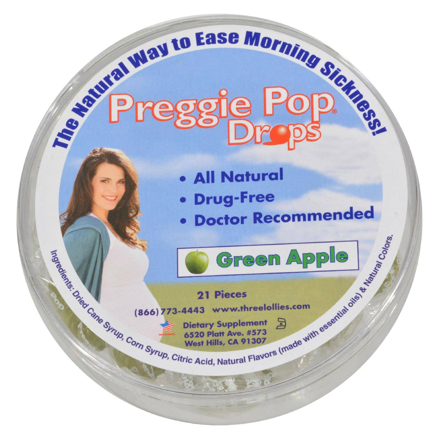 Three Lollies Preggie Pop Drops Natural Green Apple - 21 Pieces | OnlyNaturals.us