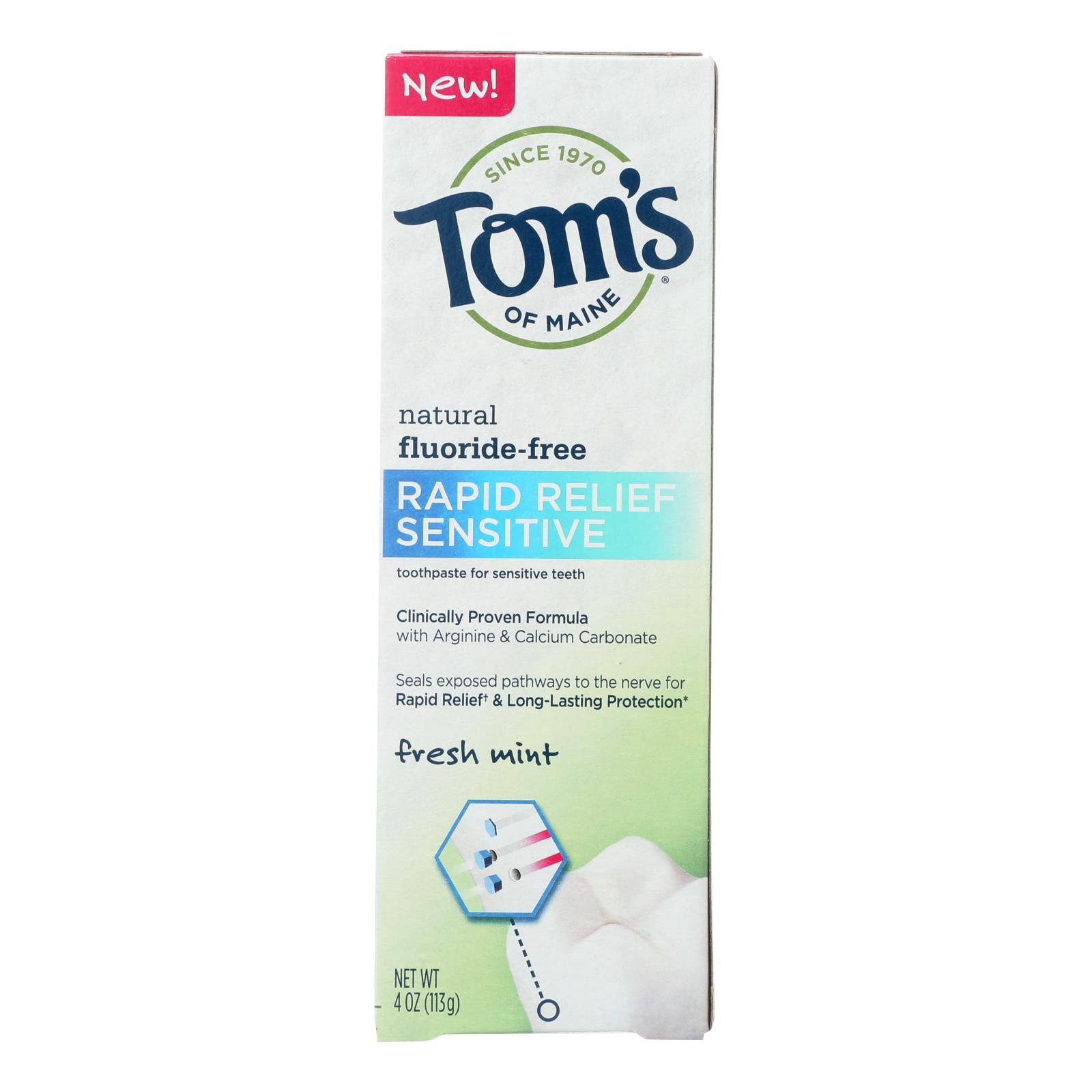 Tom's Of Maine Rapid Relief Sensitive Toothpaste - Fresh Mint Fluoride-free - Case Of 6 - 4 Oz. | OnlyNaturals.us