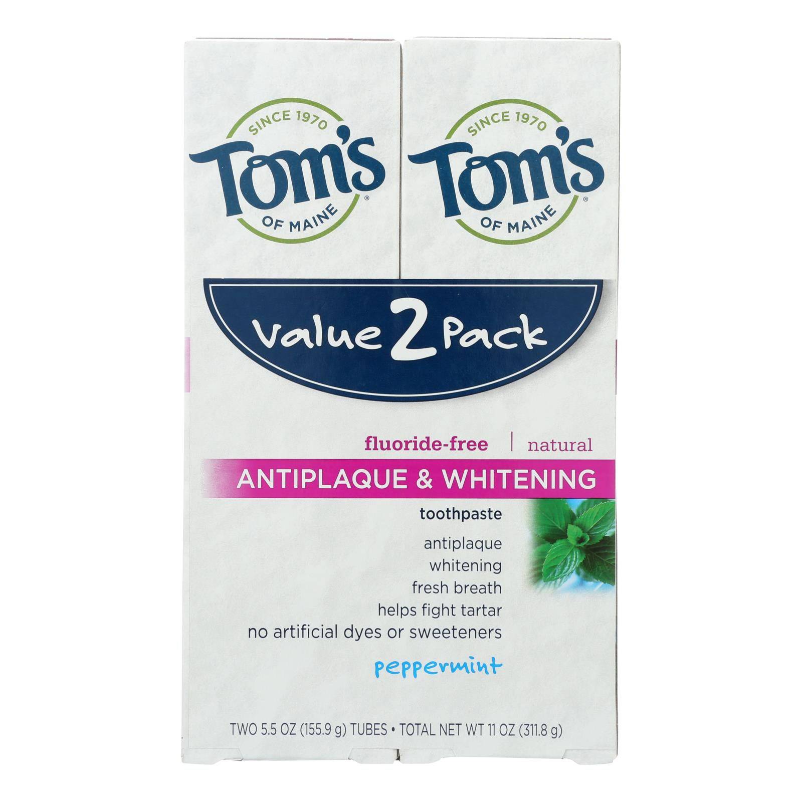 Tom's Of Maine Toothpaste - Anti Plaque - White - Case Of 3 - 2 Count | OnlyNaturals.us