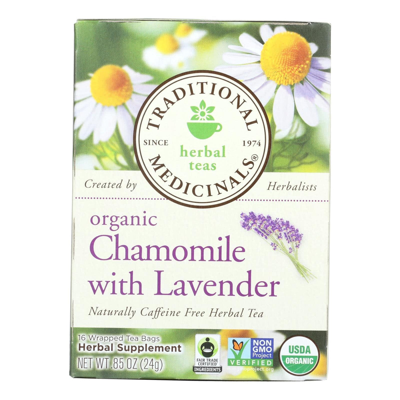 Traditional Medicinals Organic Chamomile With Lavender Herbal Tea - Caffeine Free - Case Of 6 - 16 Bags | OnlyNaturals.us