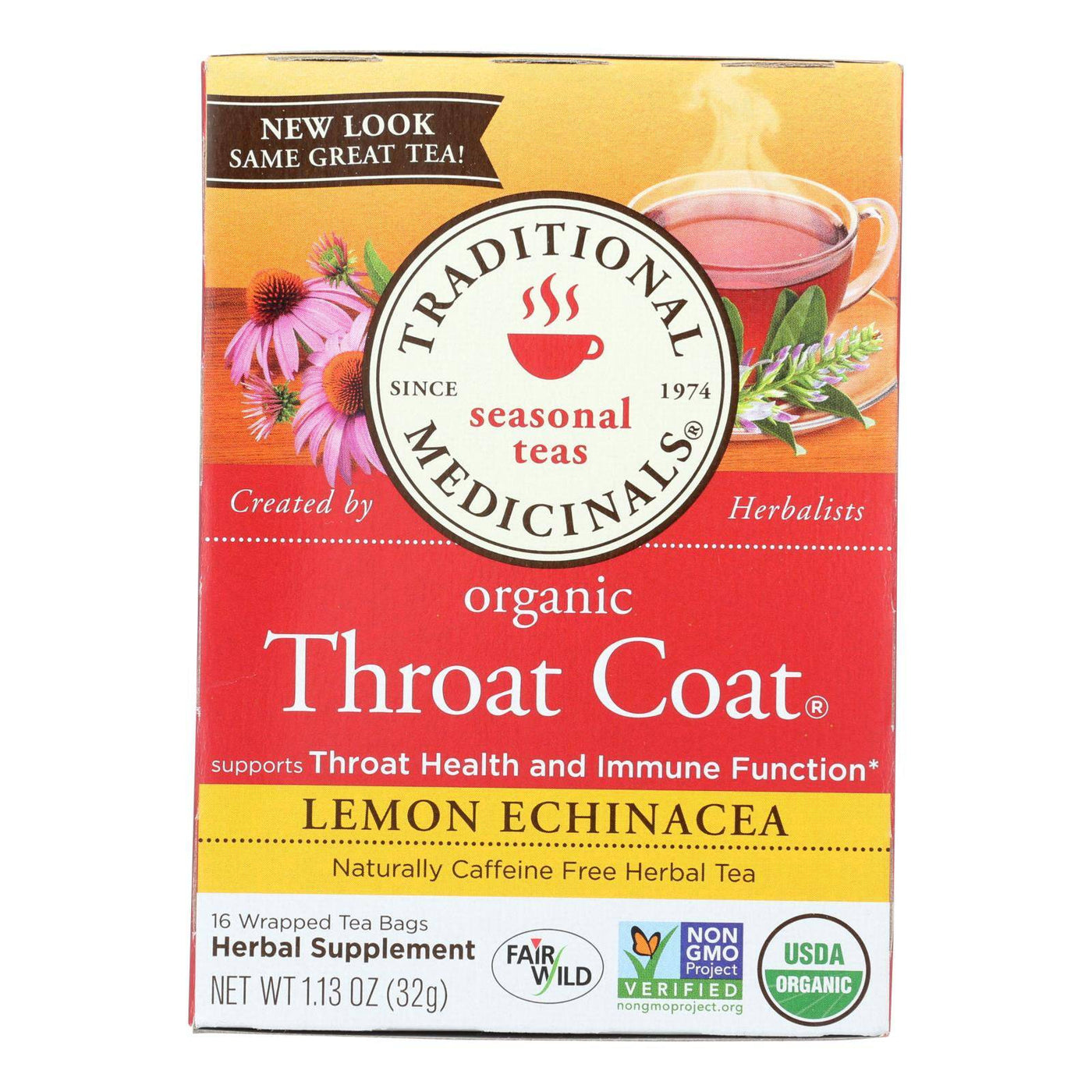 Buy Traditional Medicinals Organic Lemon Echinacea Throat Coat Herbal Tea - 16 Tea Bags - Case Of 6  at OnlyNaturals.us