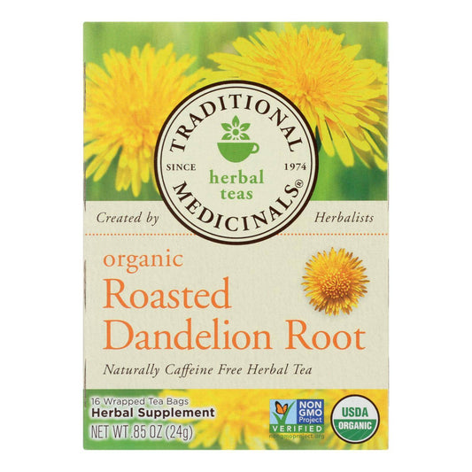 Traditional Medicinals Organic Roasted Dandelion Root Herbal Tea - 16 Tea Bags - Case Of 6 | OnlyNaturals.us